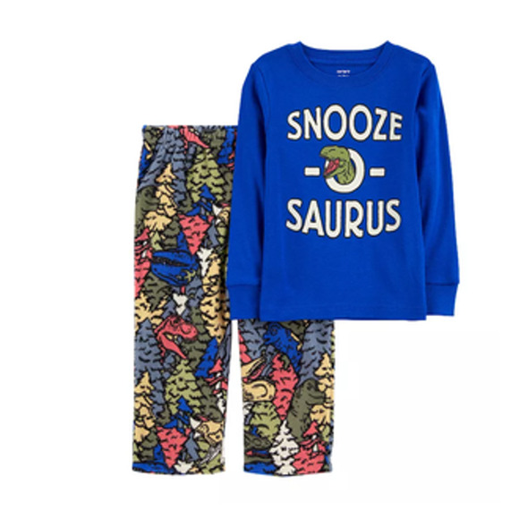 Carter's "Snooze-O-Saurus" Dino Cotton Tee & Fleece Pants Pajama Size 2T NWT - Picture 1 of 5